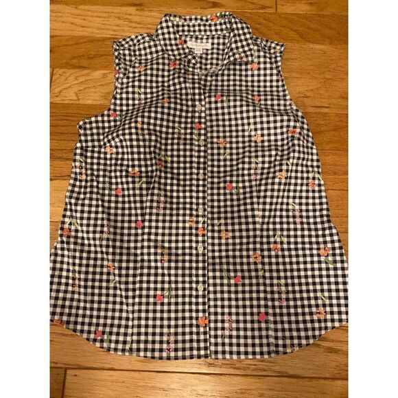 Charter Club women's checkered floral button down sleeveless collared top sz 10P - Picture 1 of 9